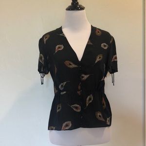 Madewell Silk Black blouse feather details size 2